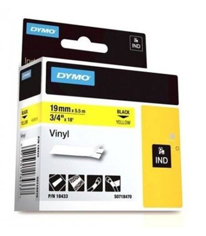 

Dymo 18433 Vinyl Tape - Black on Yellow 3/4 ,19mm X 5.5m