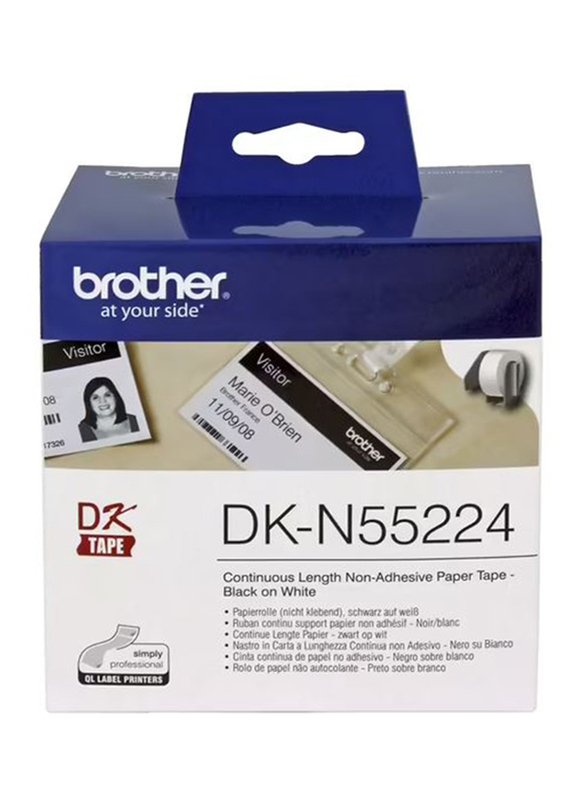 Brother DK-N55224 Continuous Non-Adhesive Paper Roll, Black on White, 54mm