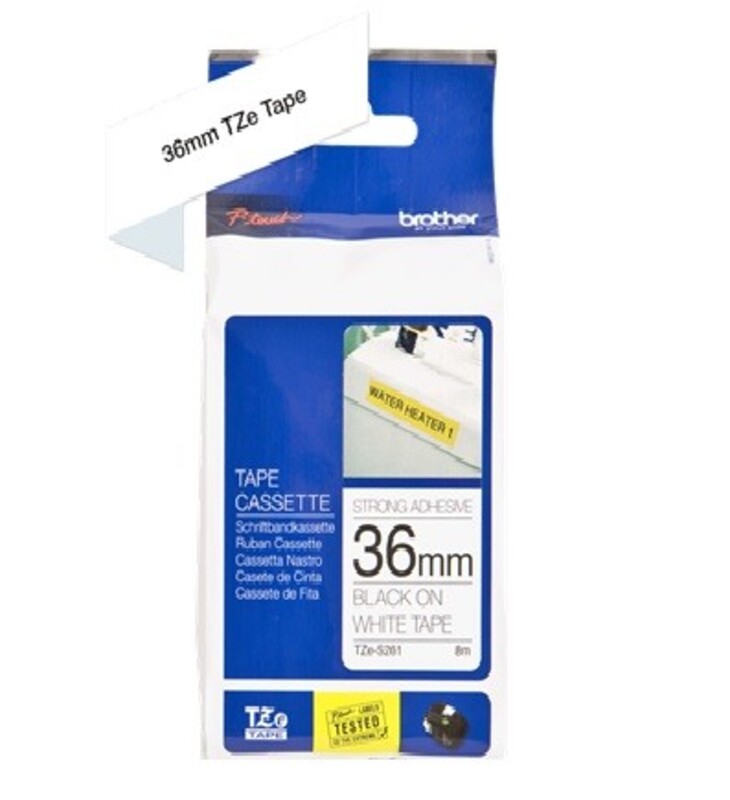 Brother TZe-S261  36mm Black on White Strong Adhesive Laminated Tapes