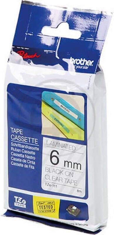 

Brother TZE-111 6mm Black on Clear Laminated Tape