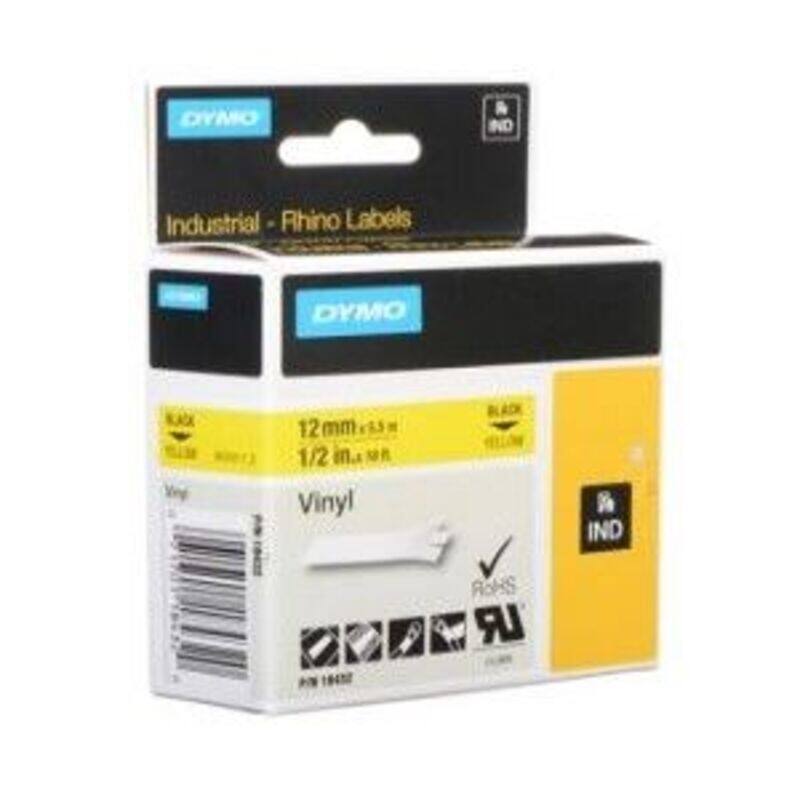 

Dymo 18432 Vinyl Tape - Black on Yellow 1/2 , 12mm X 5.5m