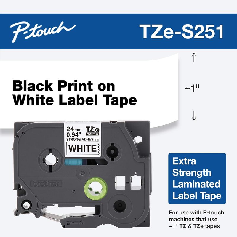 Brother TZe-S251 24mm Strong Adhesive Labelling Tape Cassette, Black on White