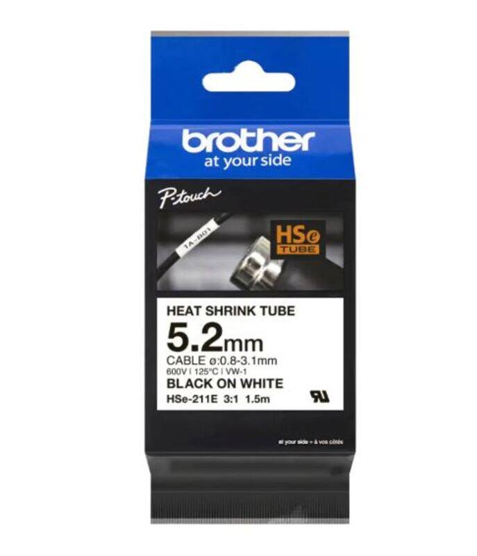 Brother HSE-211E 5.2mm Heat Shrink Tube Black on White