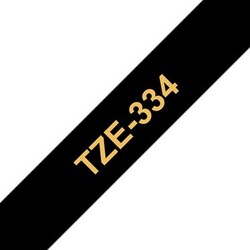 Brother TZE-334 12mm Gold on Black Laminated Tape