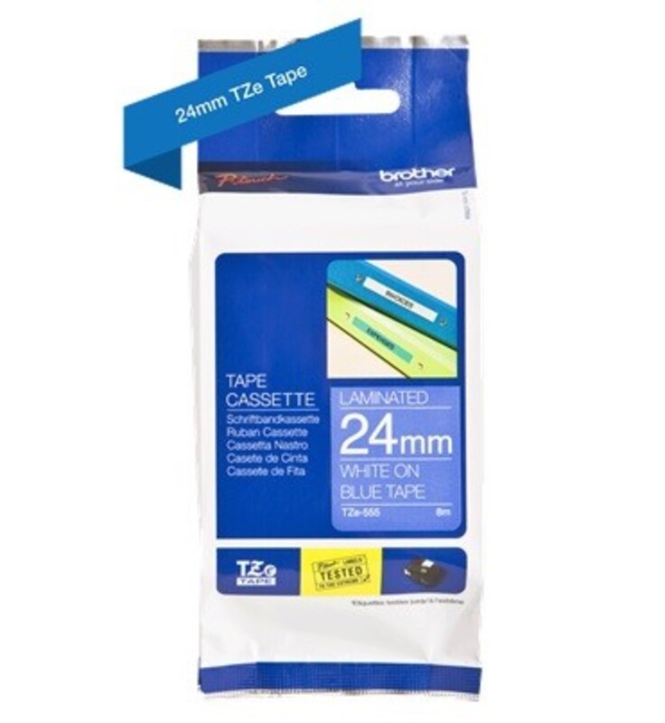Brother TZe-555 24mm White on Blue Laminated Tapes