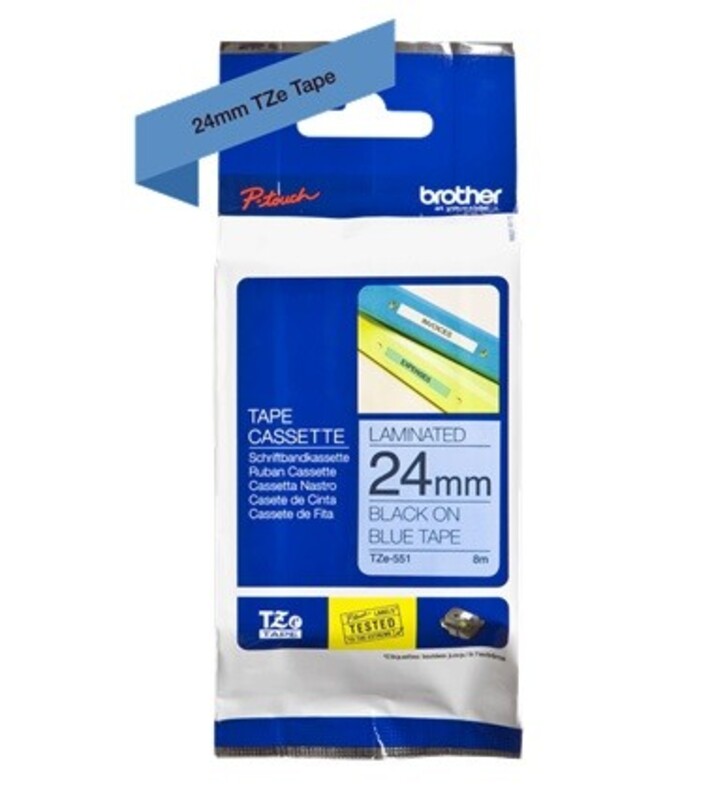 Brother TZe-551 24mm Black on Blue Laminated Tapes