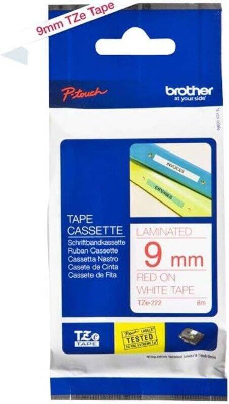 

Brother Tze-222 Red on White 9mm Laminated Tape
