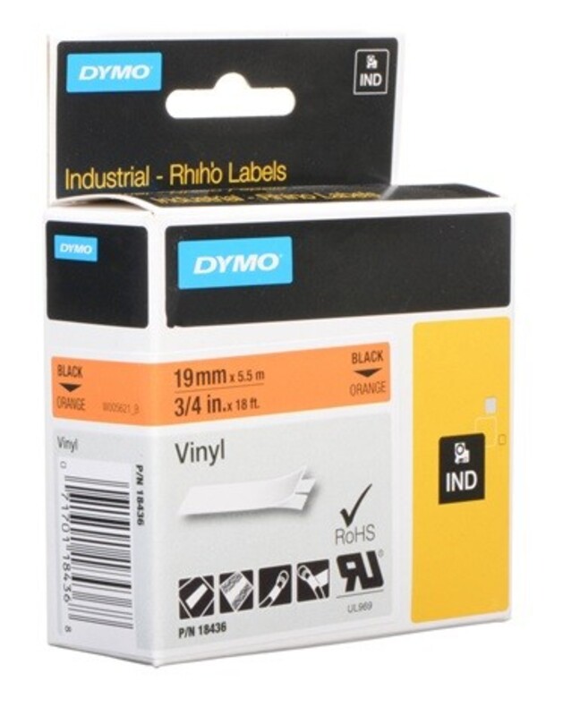 Dymo 18436 Vinyl Tape 19mm X 5.5m Black on Orange