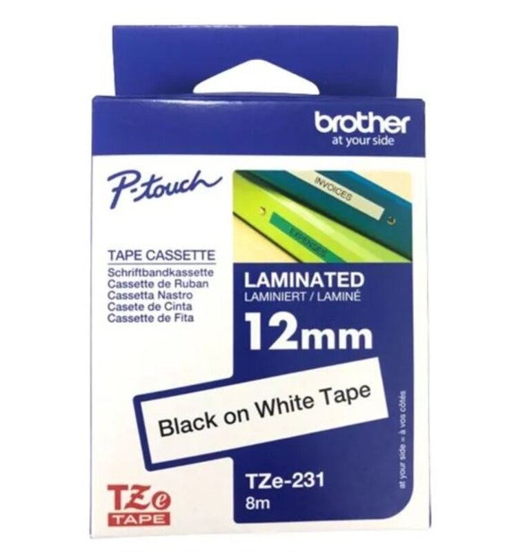 

Brother Tze-231 12mm Black On White Label Tape