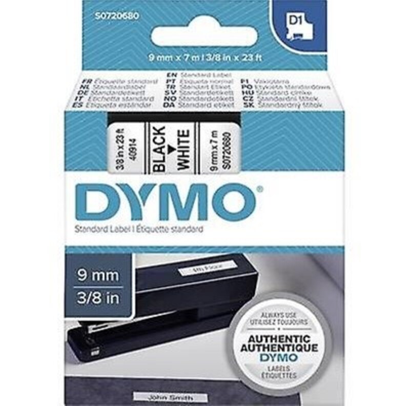 Dymo 40913, D1 Tape, 9mm x 7m, Black on White