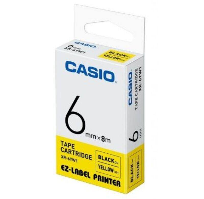 

Casio XR-6YW1 Tape Cassette, 6mm X 8mm, Black on Yellow