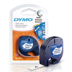 Dymo 91201 LetraTag Plastic Tape, 12mm X 4m, White