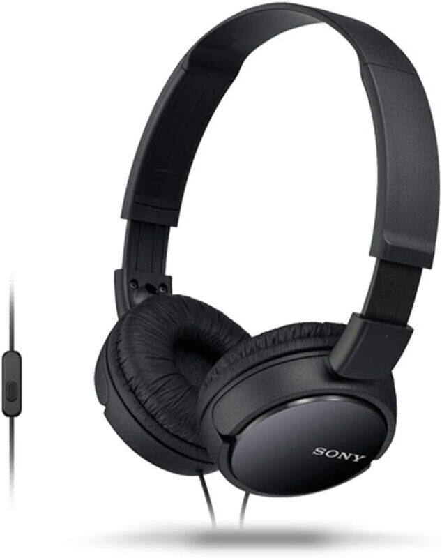 

Sony MDR ZX110AP Wired On Ear Headphones with tangle free cable, 3.5mm Mini-jack pin, Headset with Mic for Phone Calls, Black