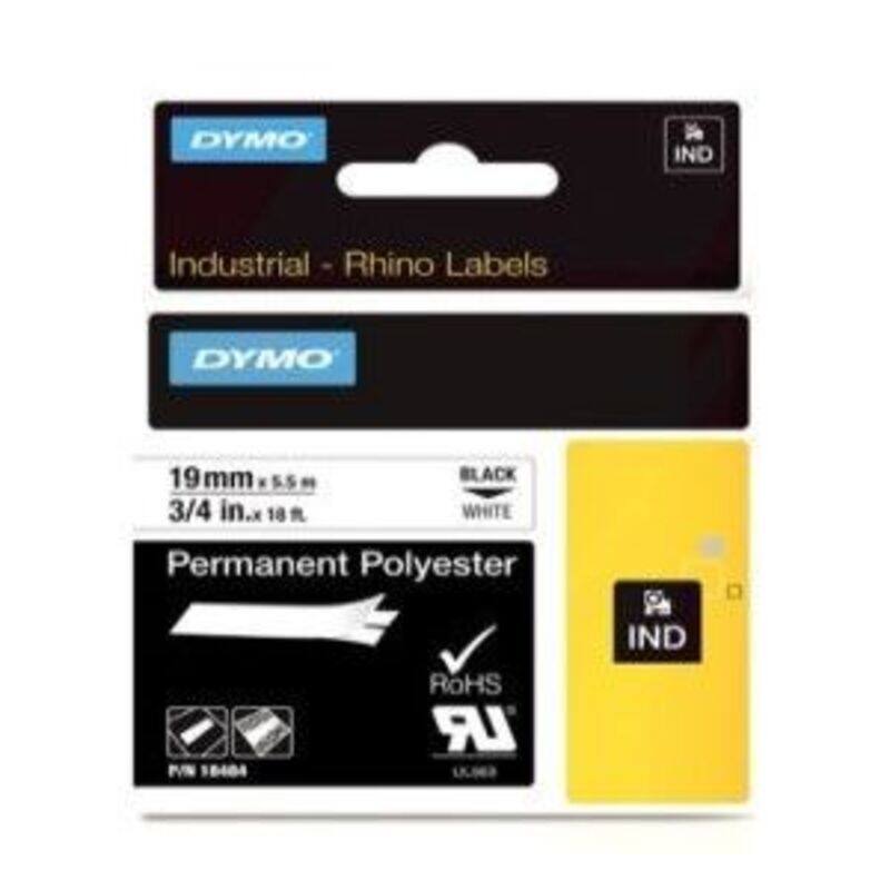 

DYMO RHINO Permanent Polyester Tape - Black on White, 19mm x 5.5m ,18765