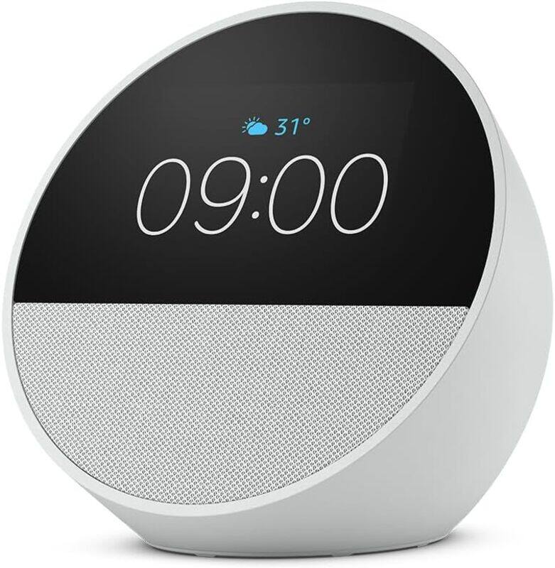 

Amazon Echo Spot (2024 release), Smart alarm clock with vibrant sound and Alexa, Glacier White