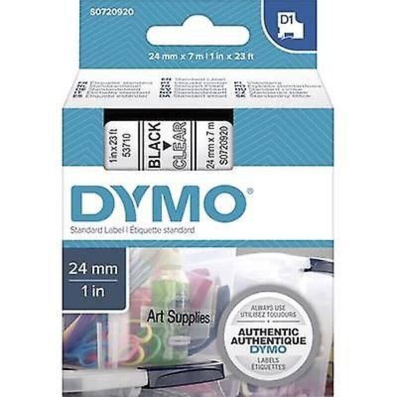 

Dymo 53710, D1 Tape, 24mm x 7m, Black on Transparent