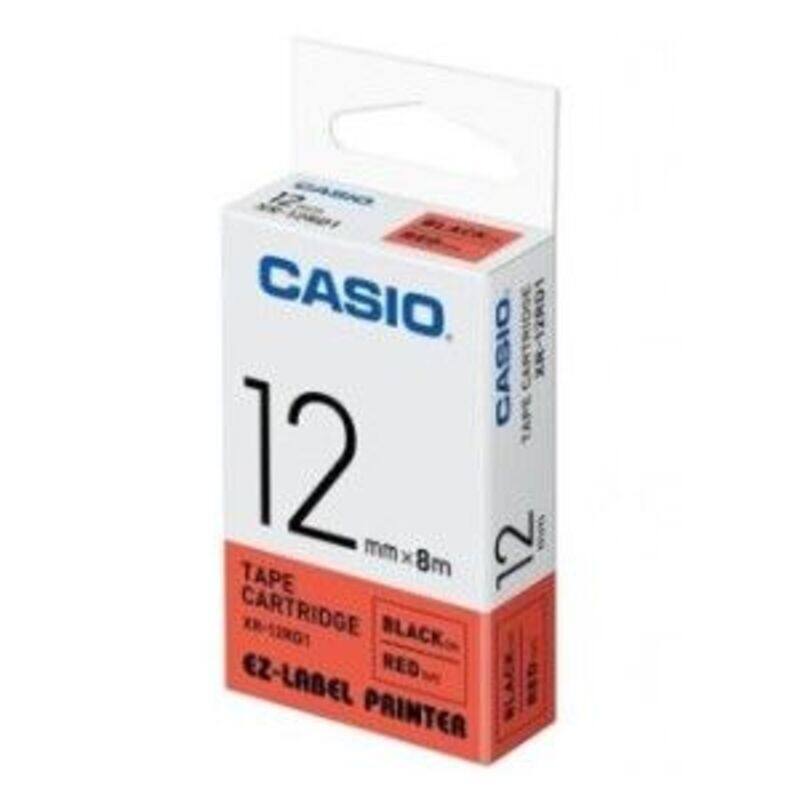 

Casio XR-12RD1 Tape Cassette, 12mm X 8mm, Black on Red