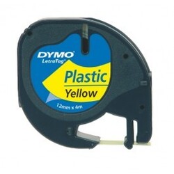 Dymo 91202 LetraTag Plastic Tape, 12mm X 4m, Yellow