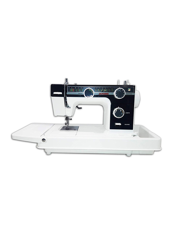 Janome 393PD Sewing Machine with Base and Cover, Black/White