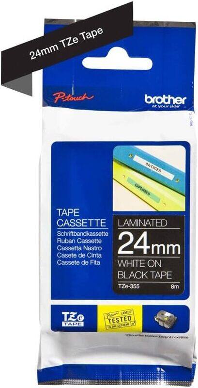 

Brother TZE-355 24mm White on Black Laminated Tape