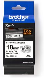 Brother TZe-S241 18mm Strong Adhesive Labelling Tape Cassette, Black on White