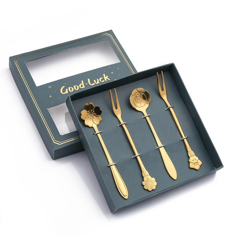 Ximi Gold Flower Steel Cutlery 4 pcs/ per set