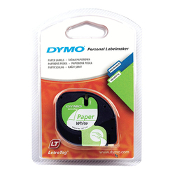Dymo S0721510 (91200) LetraTag Self-Adhesive Paper Tape 12 mm x 4 m, Black on White