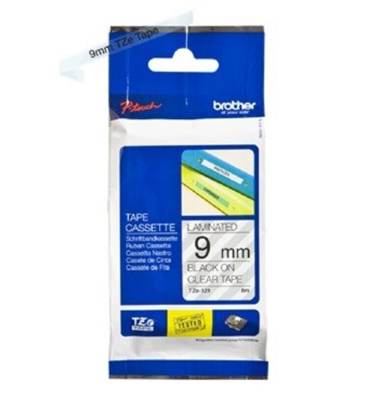 

Brother TZE-121 9mm Black on Clear Laminated Tape