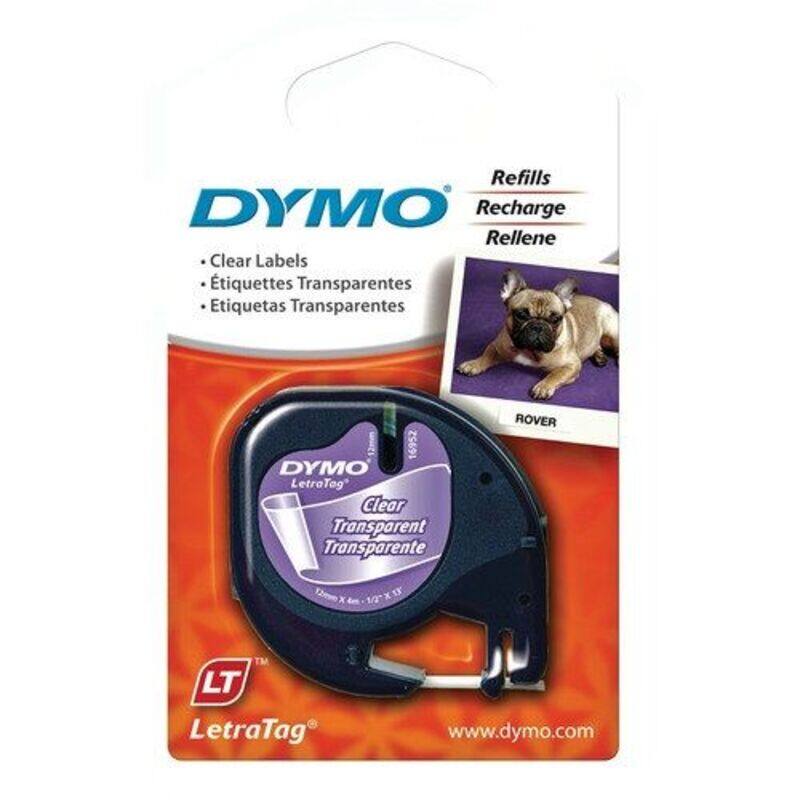 

Dymo LetraTag Plastic Tape, 12mm X 4m, Clear - 12267