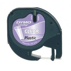 Dymo 12267 LetraTag Plastic Label Tape 12mm x 4m, Black on Clear