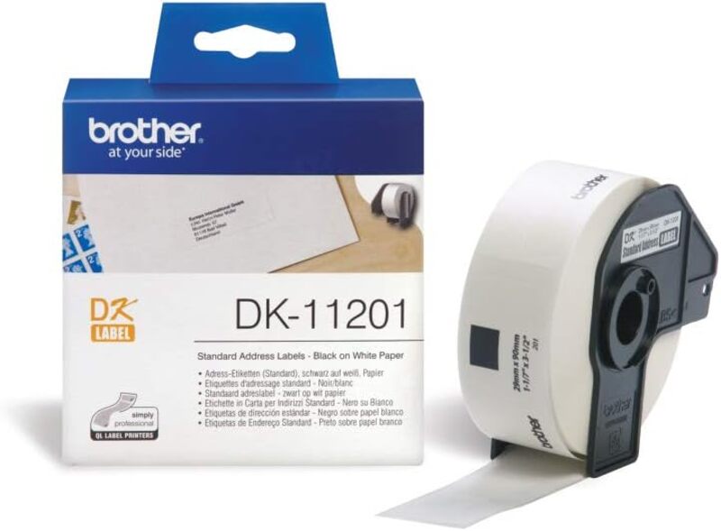 Brother DK-11201 Standard Address Labels, 29mm x 90mm, Black on White, 400 Labels in 1 Roll