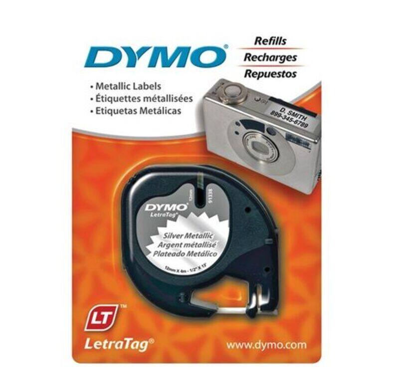 

Dymo LetraTag Plastic Tape, 12mm X 4m, Metallic Silver - 91208