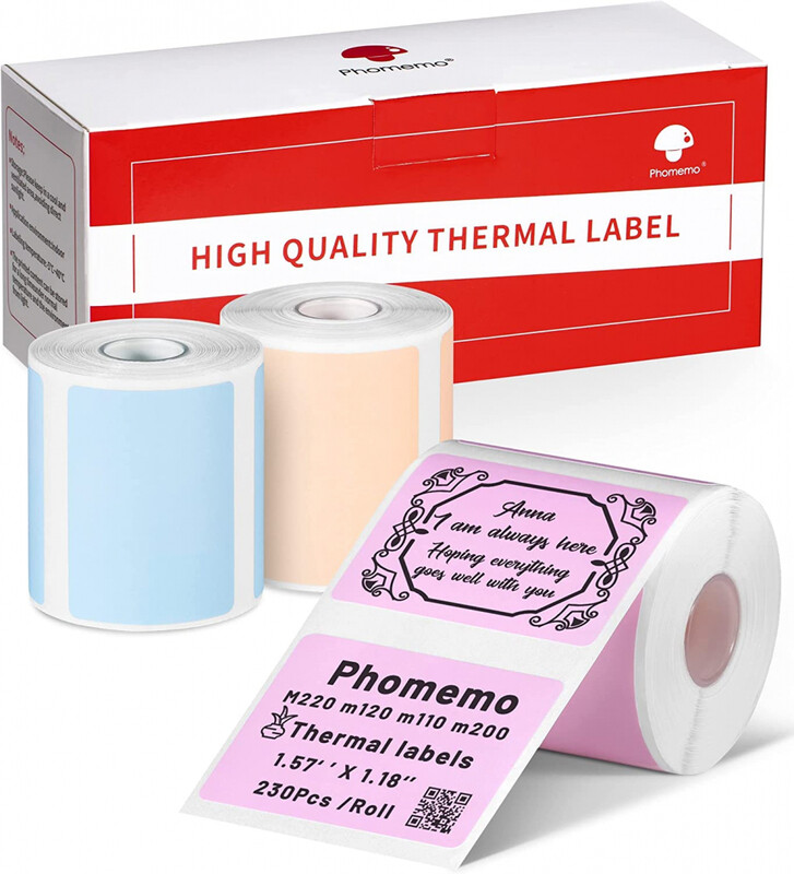 

Phomemo 40x30mm Rectangle Thermal Sticker Labels (3 rolls, 230 labels /Roll, include pink labels, blue labels, khaki labels)