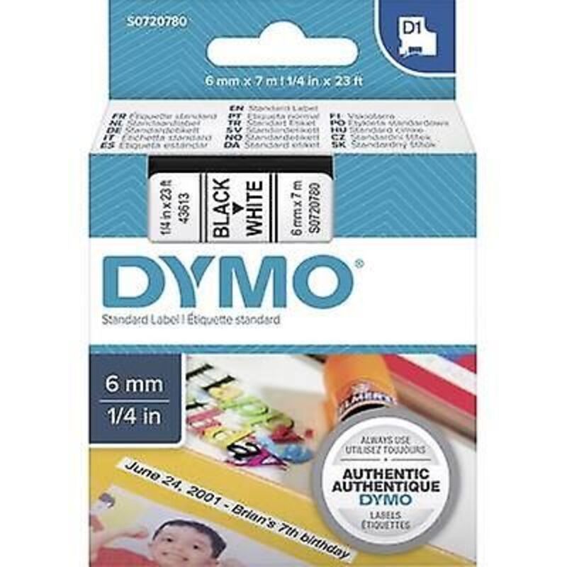 

Dymo 43613, D1 Tape, 6mm x 7m, Black on White