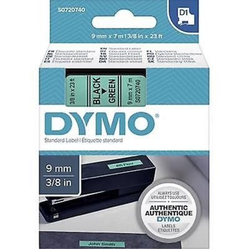 Dymo 40919, D1 Tape,9mm x 7m, Black on Green