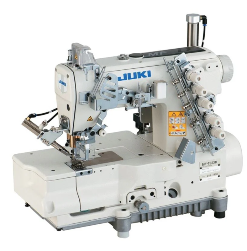 

Juki MF-7523-U11-B56 3 Needle Flatbed Flatlock Universal Type Machine with Belt Type Clutch Motor 250W Complete Set with Table Stand
