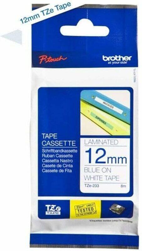 

Brother Tze-233 Blue on White 12mm Laminated Tape