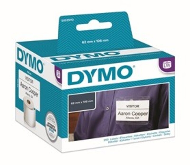 DYMO 30856 Name Badge Cards, White, 62 x 106 mm, 250 Cards/Roll