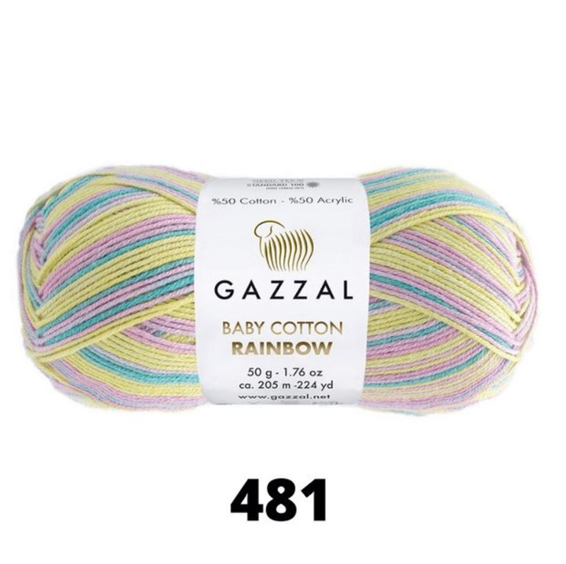 Gazzal Baby Cotton Rainbow Variegated Yarn 50g, G 481