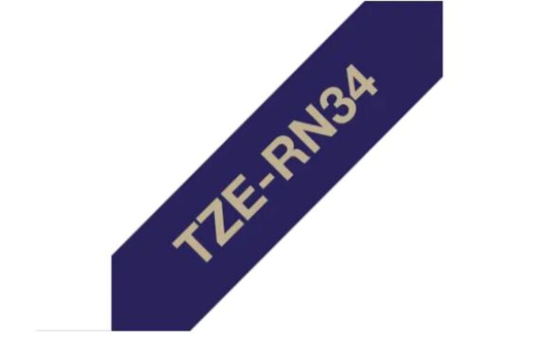 Brother TZe-RN34 Satin Ribbon Gold On Navy Blue 12mm 4m