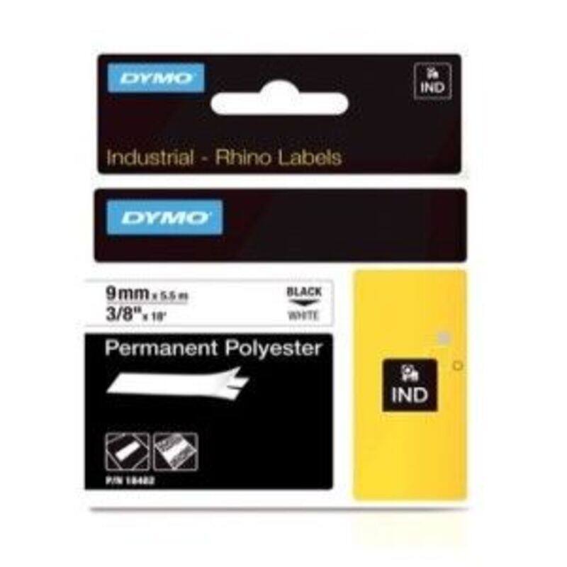 

DYMO RHINO Permanent Polyester Tape - Black on White, 9mm x 5.5m ,18766