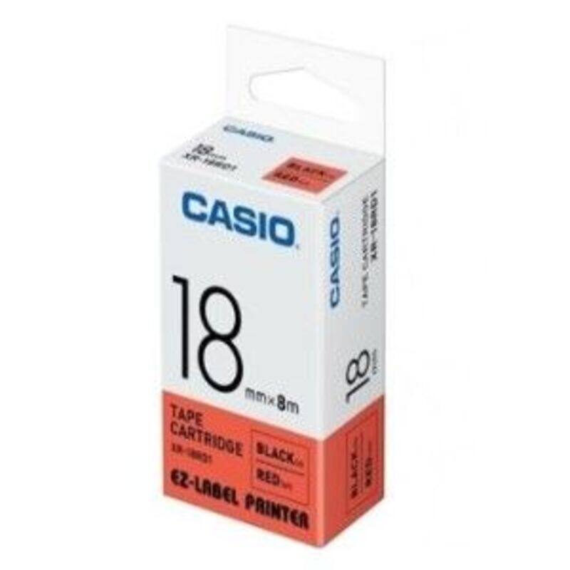 

Casio XR-18RD1 Tape Cassette, 18mm X 8mm, Black on Red