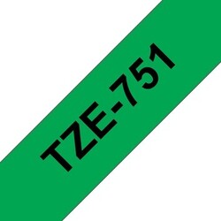 Brother TZE-751 24mm Laminated Tape, Black on Green