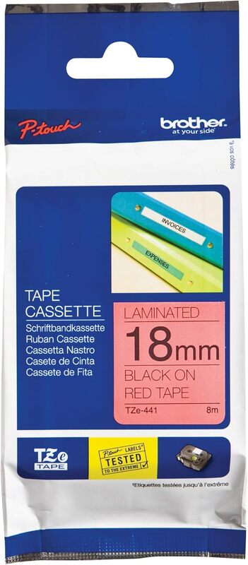 

Brother TZE-441 18mm Black on Red Laminated Tape