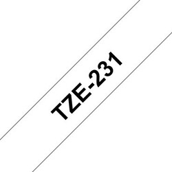 بروذر TZE-231 شريط ملصقات لون أسود على أبيض, 12 مم, ألوان متعددة