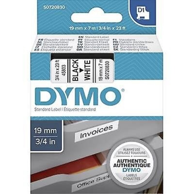 Dymo 45803, D1 Tape,19mm x 7m, Black on White