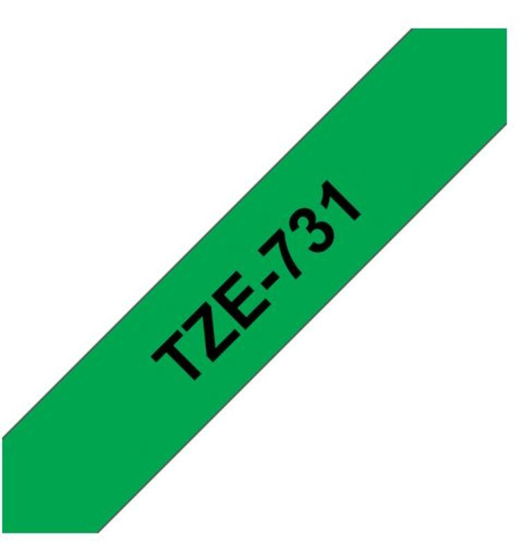 Brother TZE-731 12mm Laminated Tape, Black on Green