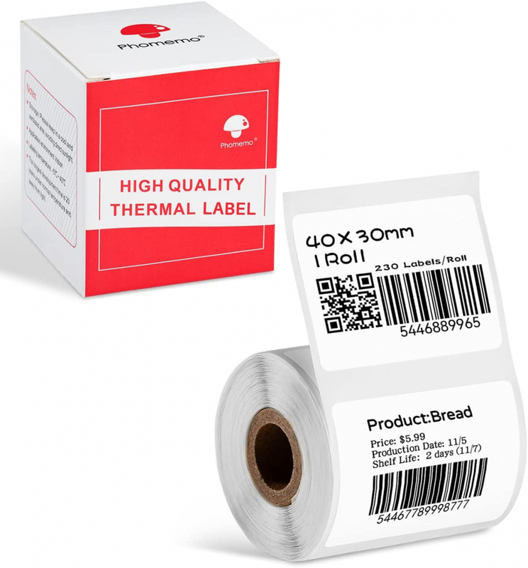 

Phomemo 40x30mm Multi-Purpose Square Self-Adhesive Label (M120/M110/M220 Label Maker), 230Labels/Roll, Black On White