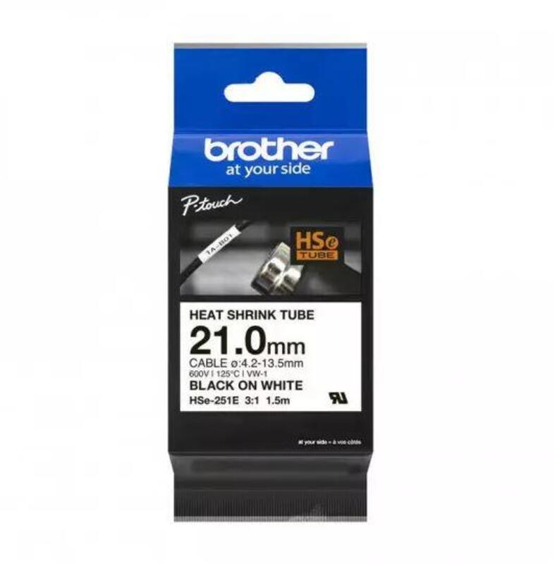 Brother Hse-251E 21.0mm Black On White Heat Shrink Tube Tape