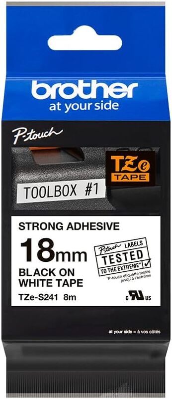 Brother TZe-S241 18mm Strong Adhesive Labelling Tape Cassette, Black on White